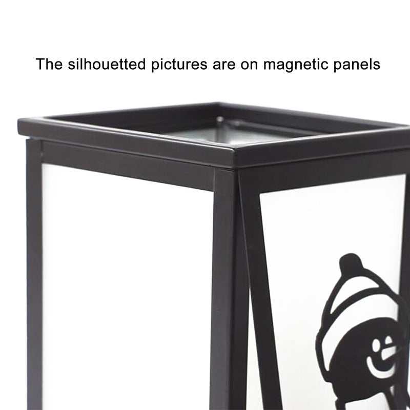 GiveU Decorative Led Candle Lantern with Timer Rustic Candle Lantern with Twelve Magnetic Seasonal Themed Panels ,5 x 5 x 8.5" Black - Image 5